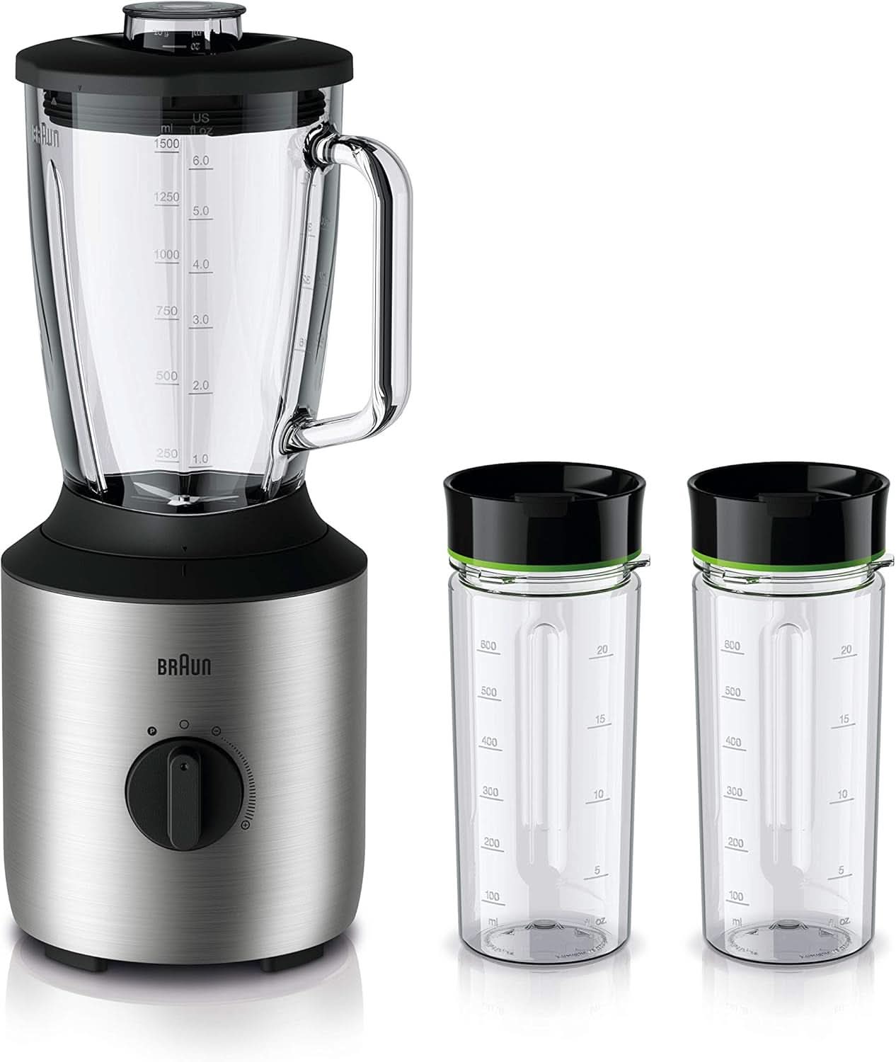 Braun Powerblend 3 JB 3150 BK stojanový mixér - 1,5 l Glas-Mixaufsatz, Küchenhelfer Zum Zerkleinern, Pürieren & Mixen, 800 Watt, Schwarz Kitchen Naty Shop Edelstahl/Schwarz Single