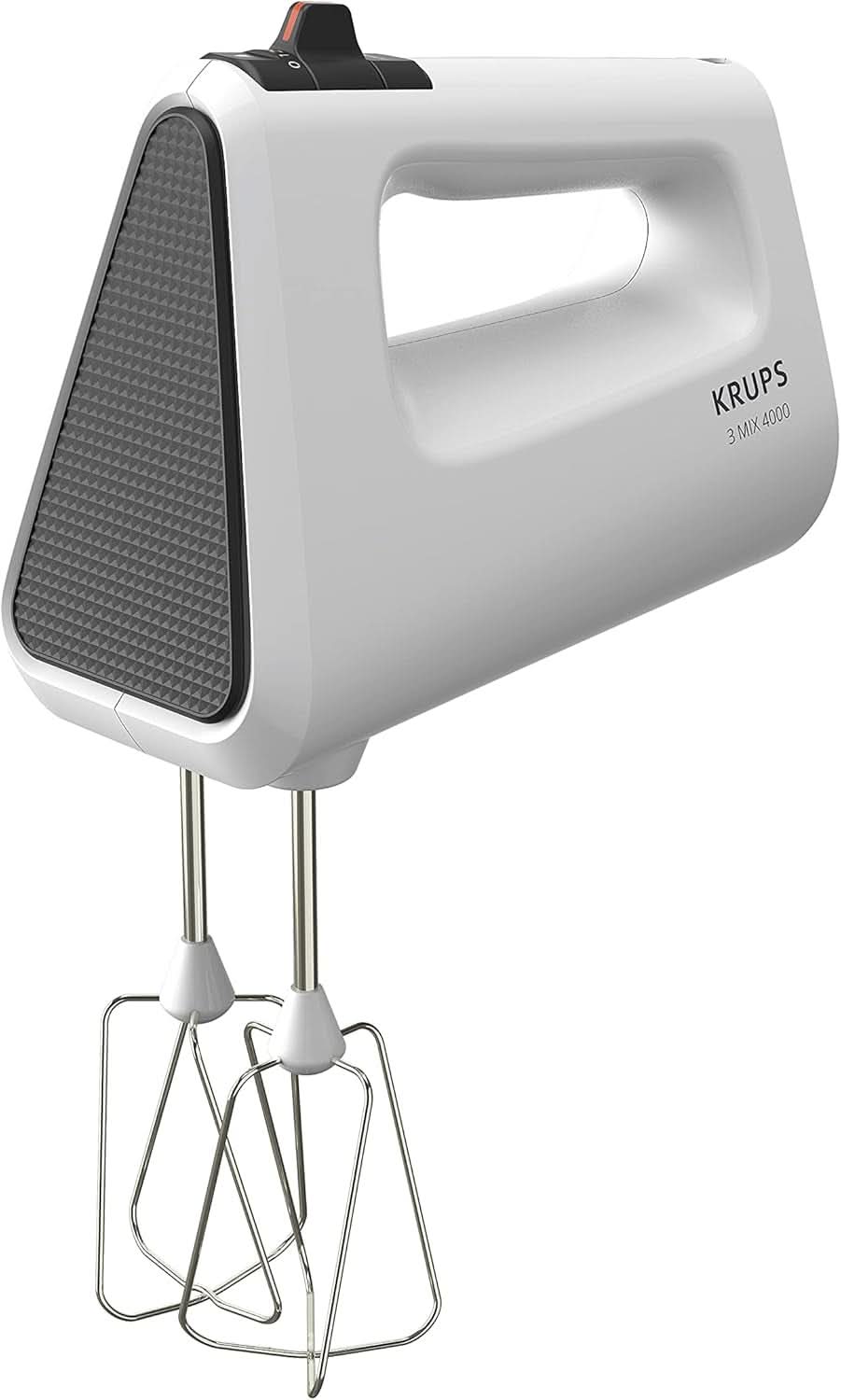 Krups GN4001 3 Mix 4000 Ruční mixér | 450 Watt | Robustní provedení | Regulátor otáček | Turbo-Und Auswurf-Funktion | Vč. 2 Rührbesen Und 2 Knethaken | Weiß/Grau Kitchen Naty Shop