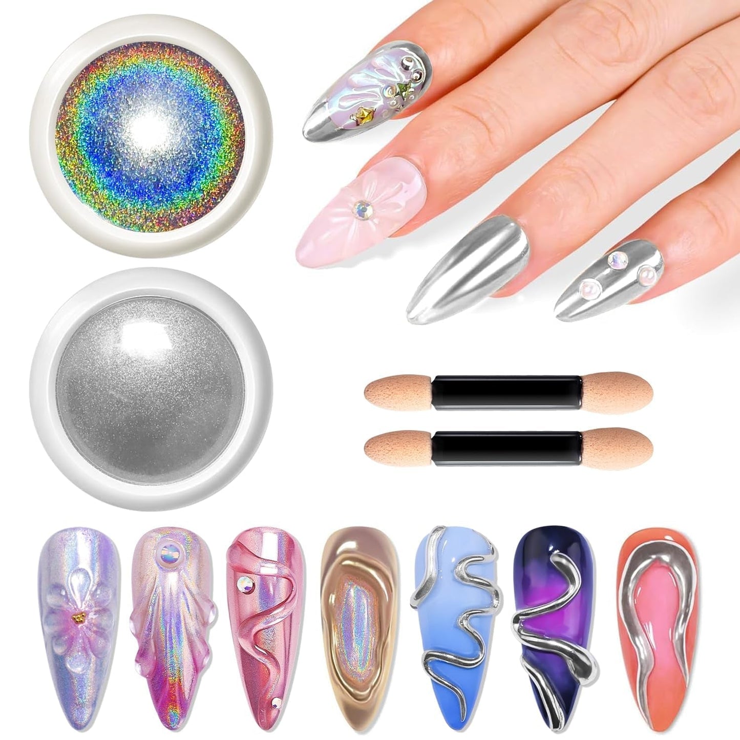 BISHENGYF Silver Chrome Nail Powder – Metal Holo Chromfarbener Nagelpuder, 1G Cromepulver Nägel Glitzer Glänzende Silver Nagelpulver Spiegeleffekt Pigment Nagelkunst, Diy-Dekor-Dekor Frauen Geschenk