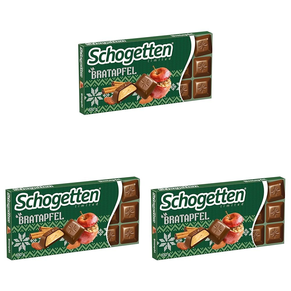 Schogetten Zimní edice se zralými jablky I Čokoládová tyčinka 100g I s mléčnou čokoládou a ve výhodných jednotlivých kouscích