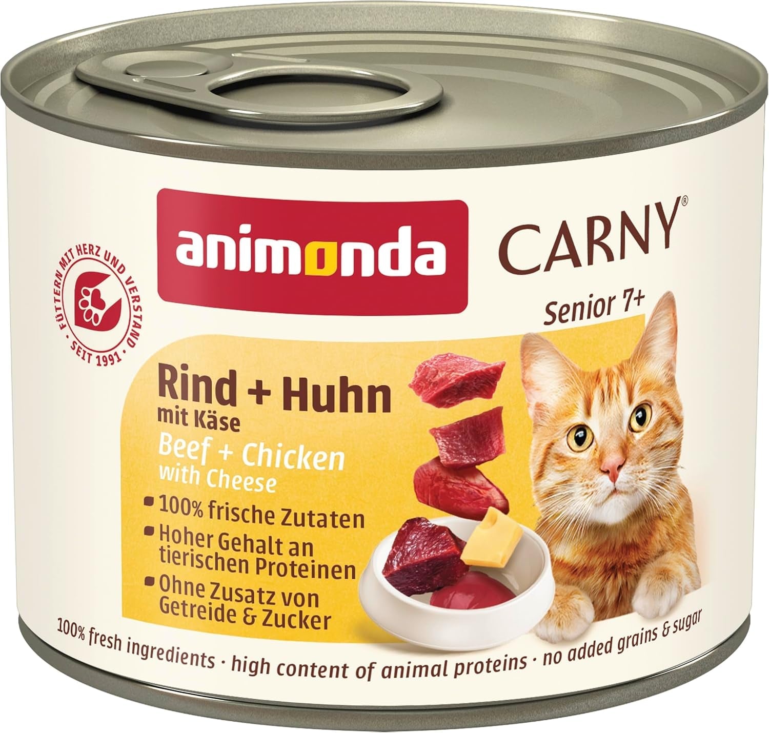 Animonda Carny Senior Mokré krmivo pro kočky s hovězím + kuřecím masem + sýrem (6 x 200 g), vlhké krmivo bez obilovin a cukru pro kočky od 7 let, s čerstvými a masitými přísadami