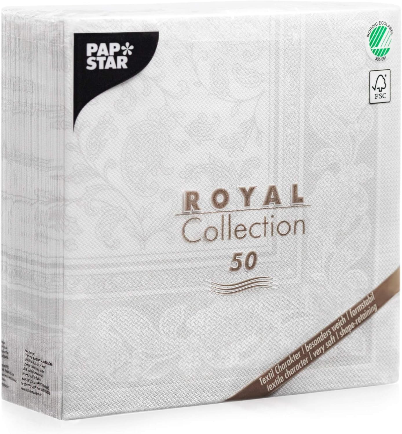 Papstar 11682 50 ubrousků "Royal Collection" 1/4 přeložení 40 X 40 cm "Ornaments", bílé