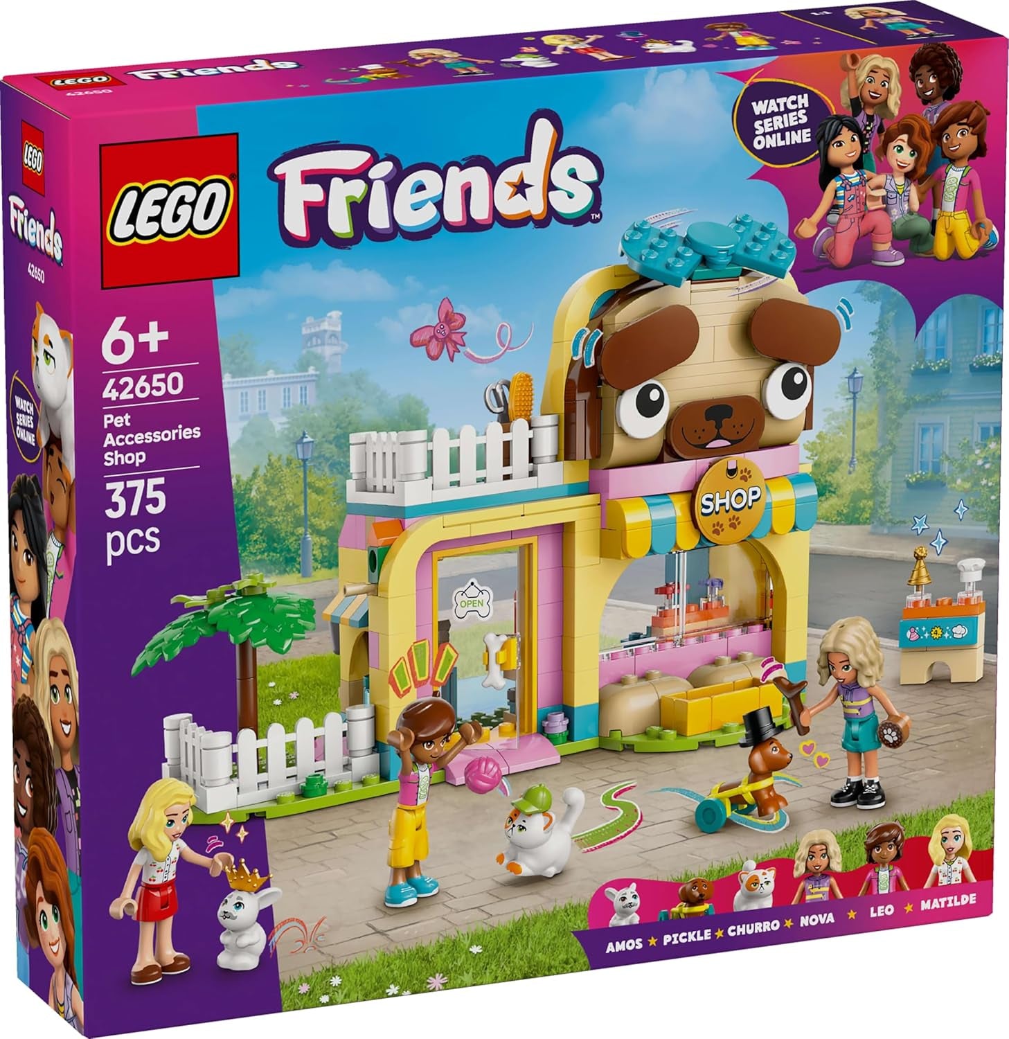 LEGO Friends Obchod se zvířecími doplňky Předstíraná herní sada Vzdělávací hračka pro 6leté dívky 3 minifigurky a 3 figurky zvířat Kočka Psík Zajíček Nápad na dárek pro děti 42650 Stavebnice Besuche den LEGO-Store