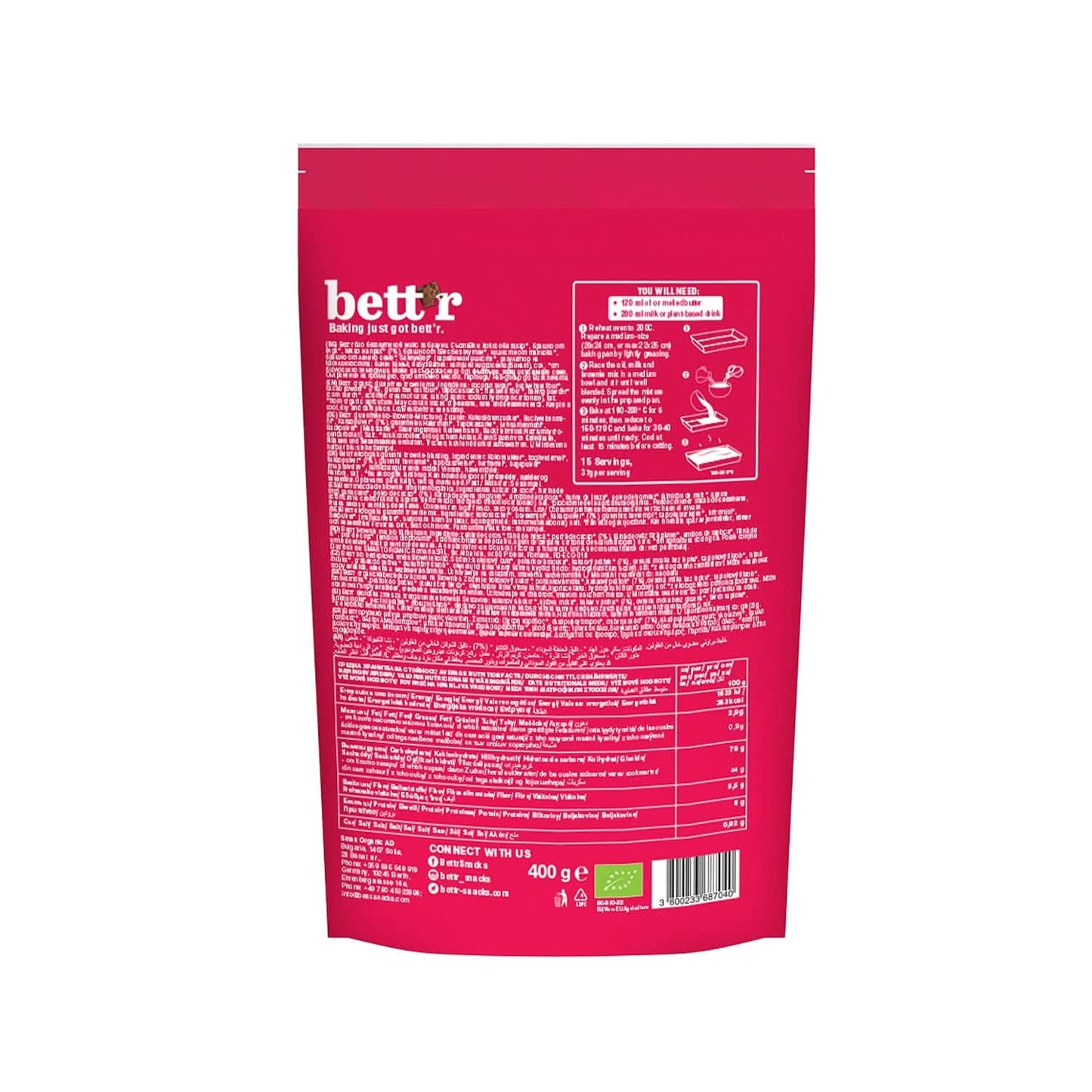 Bettr Organic Brownie Mix - Bio, veganské a bezlepkové brownies s bohatou kakaovou příchutí, 6 x 400 gramů Kitchen Naty Shop