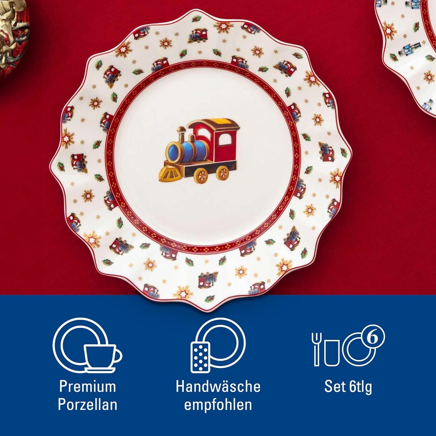 Villeroy & Boch - Toy's Delight Snídaňová sada pro 2, Lokomotiva, 6 kusů, Barevné, Vánoční, Sada nádobí s talíři, šálky a misky ke snídani, Vánoční nádobí, Prémiový porcelán
