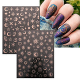 JMEOWIO Nálepka na nehty Mond Stern 10 Blatt Nálepka na nehty Selbstklebend Nagelaufkleber Růžové zlato Dekoration Nageldesign Zubehör
