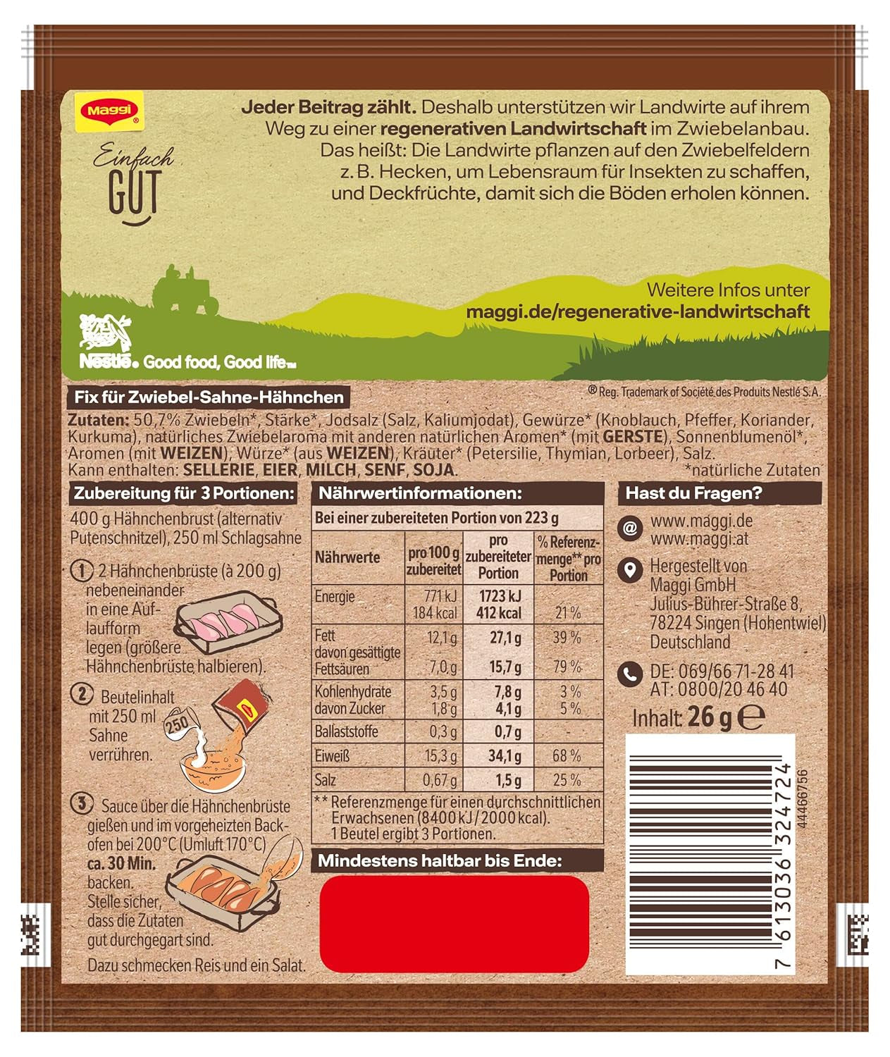 MAGGI Fix pro Zwiebel-Sahne Hähnchen, Würzmischung, s přírodními přísadami*, pro 3 porce, 1 balení (1 x 26 g)