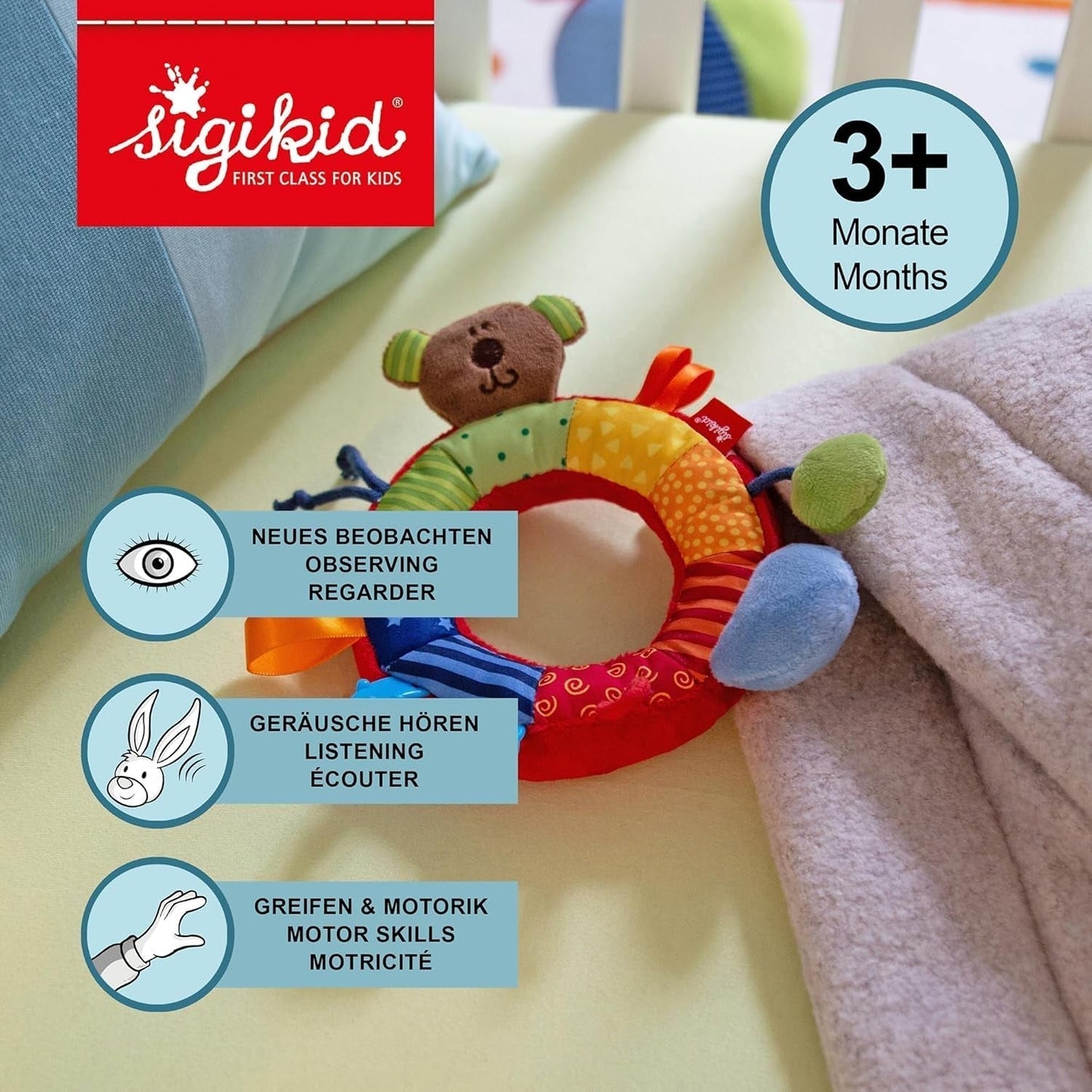 SIGIKID 40490 Aktivní kroužek Baby Activity PlayQ Hračka pro dívky a chlapce pro děti doporučeno od 3 měsíců vícebarevná Baby Toys Naty Shop