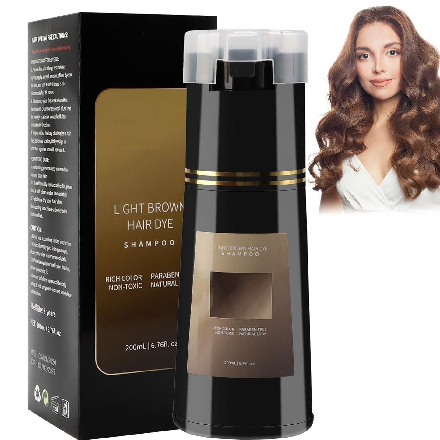 Šampon pro barvu vlasů, šampon pro okamžitou barvu 3 v 1, šampon pro okamžitou péči o vlasy, šampon pro černou barvu vlasů, šampon pro barvu vlasů (světle hnědá) Naty Shop Hair Dye Výchozí název