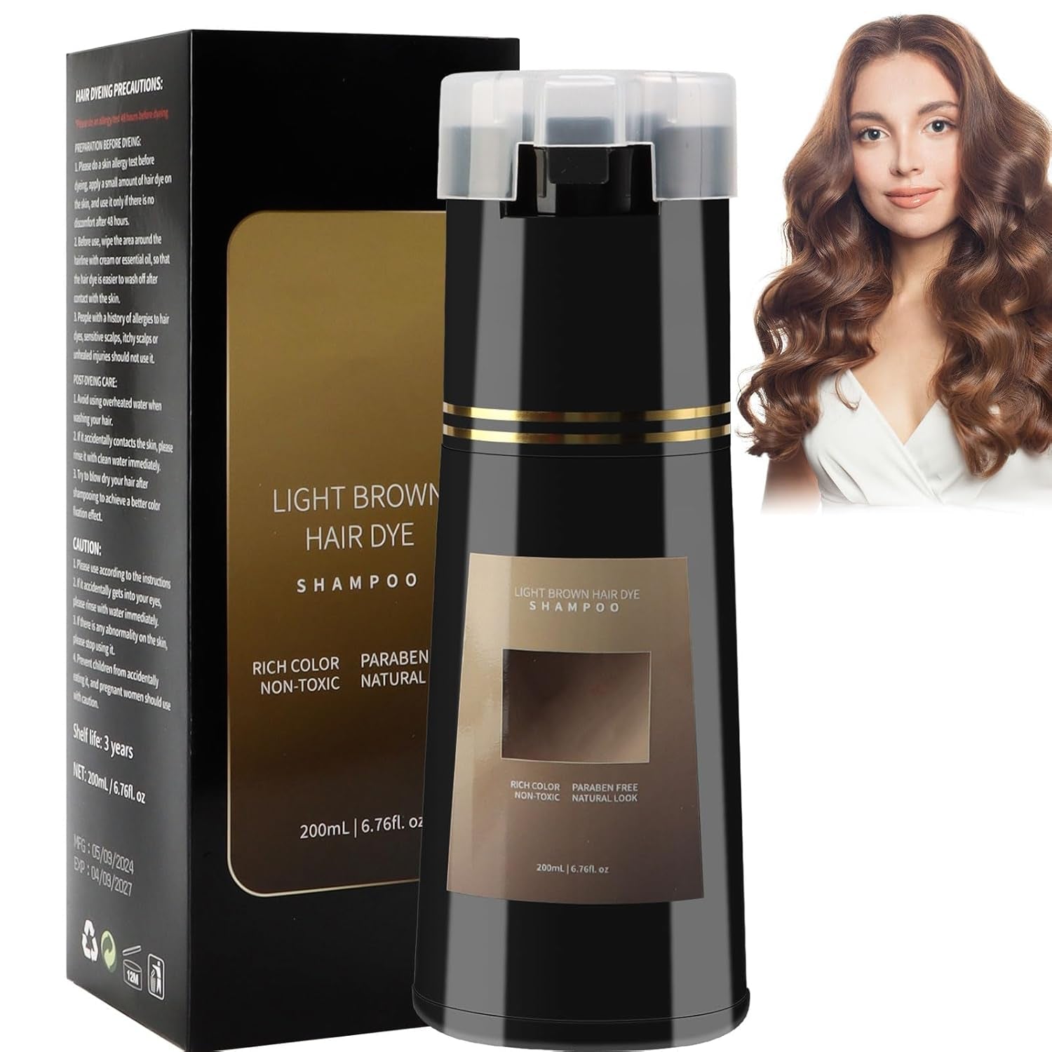 Šampon pro barvu vlasů, šampon pro okamžitou barvu 3 v 1, šampon pro okamžitou péči o vlasy, šampon pro černou barvu vlasů, šampon pro barvu vlasů (světle hnědá) Naty Shop Hair Dye Výchozí název