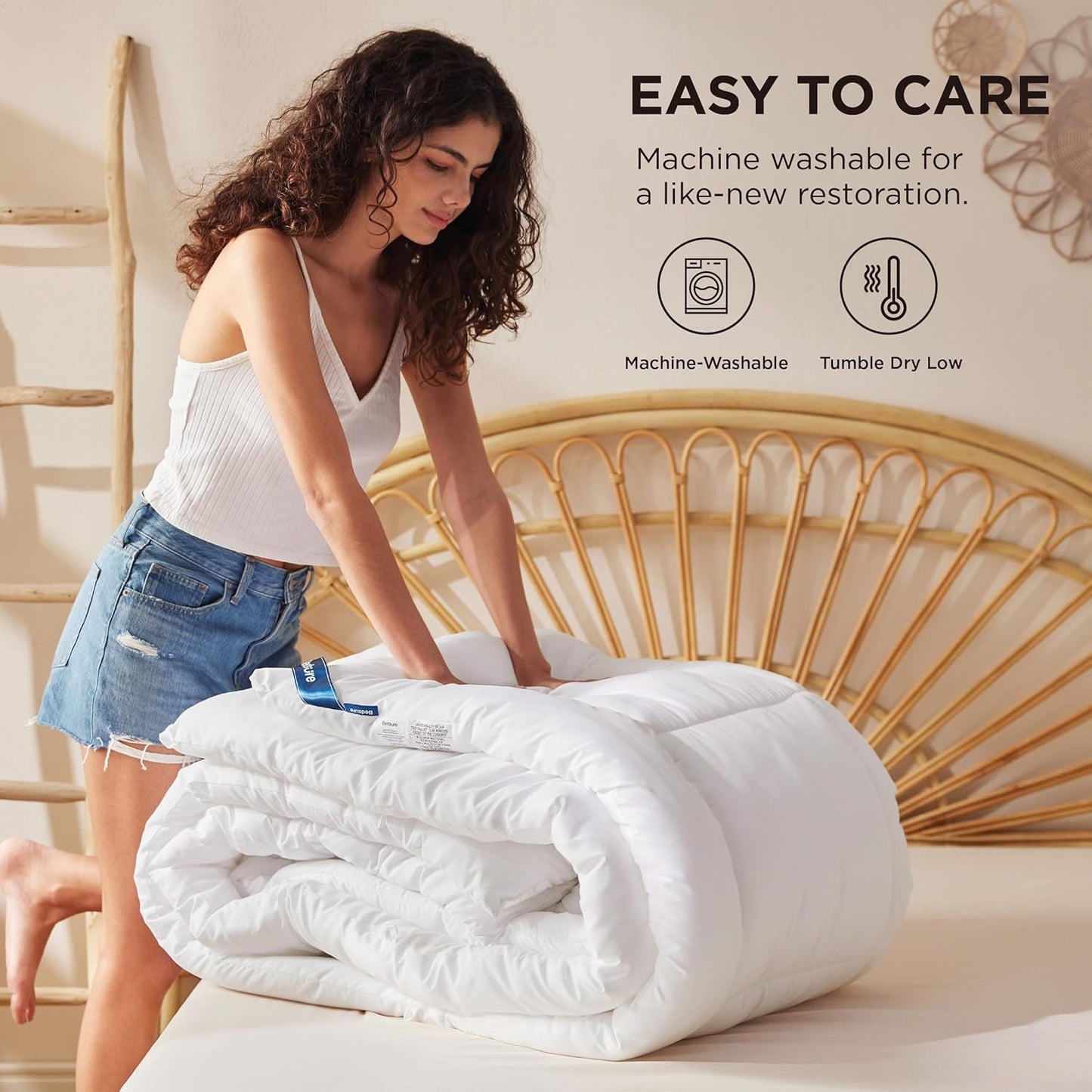 BEDSURE Prošívaná přikrývka plná/královna (88"X88") Bílé přikrývky a přikrývky Naty Shop
