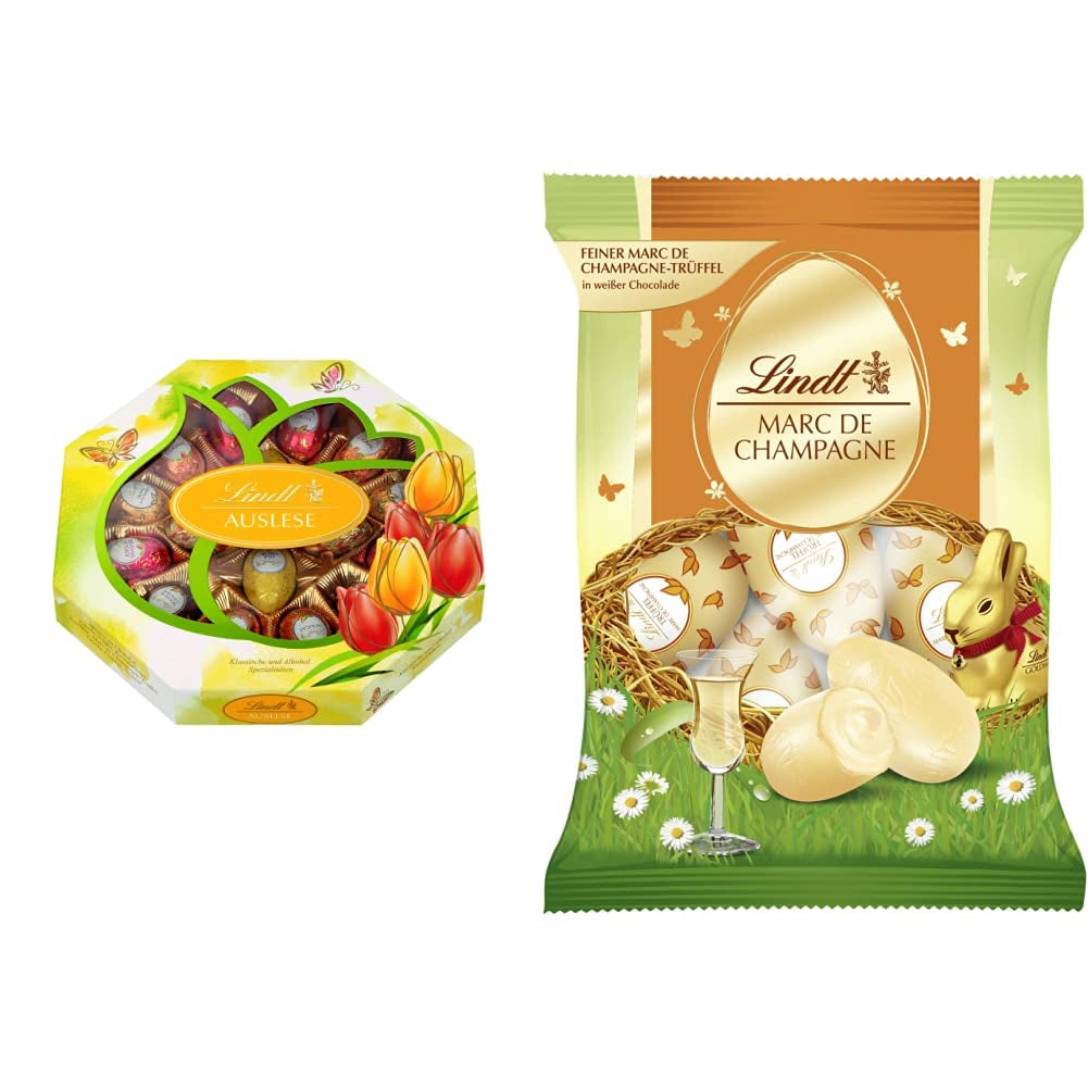 Čokoládová výběrová vajíčka | 288 g | 2 x chocholatá vejce a čokoládové lanýže | 3 x 90 g | Nejlepší lanýže Marc de Champagne v bílé čokoládě | Velikonoční čokoláda | Dárek z čokolády