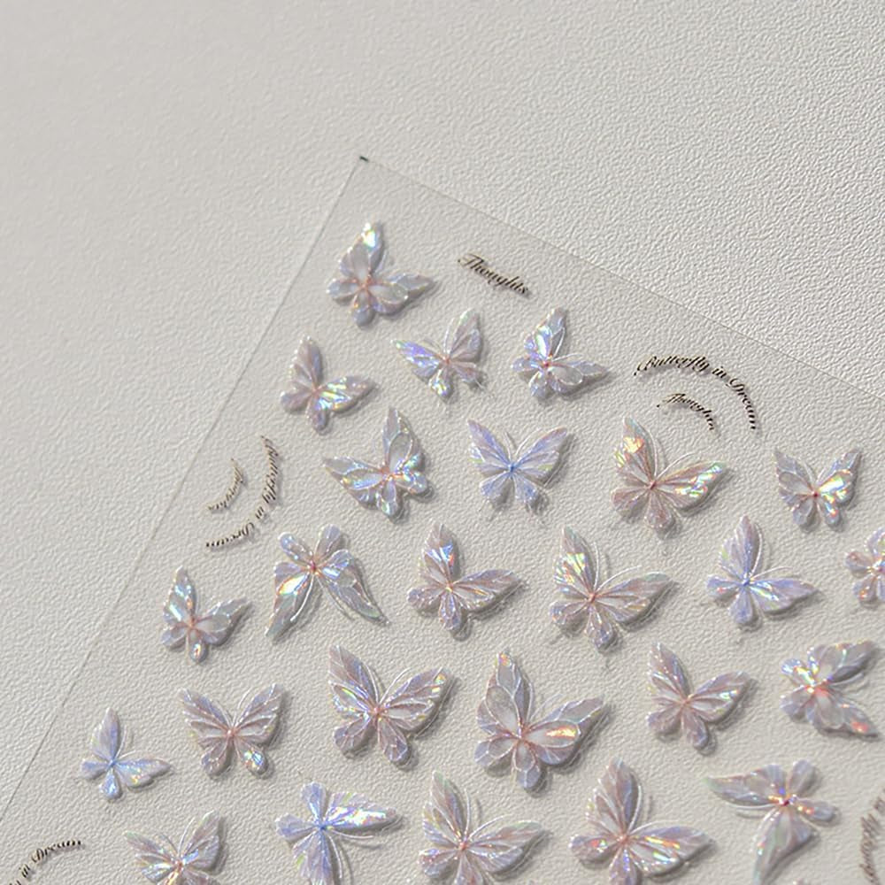Glänzend Aurora Shell Schmetterling Nálepka na nehty Selbstklebend,Erleichterung Schmetterlinge Nálepka na nehty Rosa Laser Schmetterling Nagelaufkleber Für Frauen Nageldesign Zubehör Nagel Zubehör Nail Art