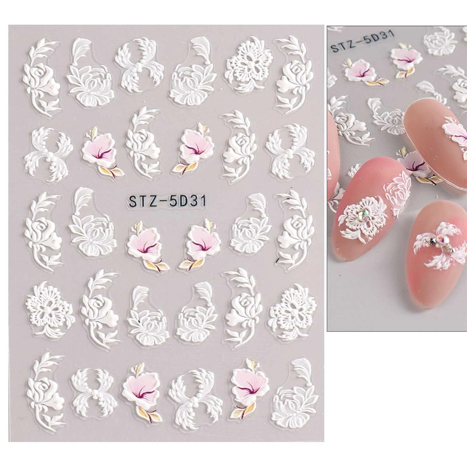 JMEOWIO 3D Nálepka na nehty Frühling Blume Nálepka na nehty Selbstklebend Nagelaufkleber 5D Stereoskopisch Buntes Letní Blumen Dekorace Nageldesign Zubehör 4 Blatt