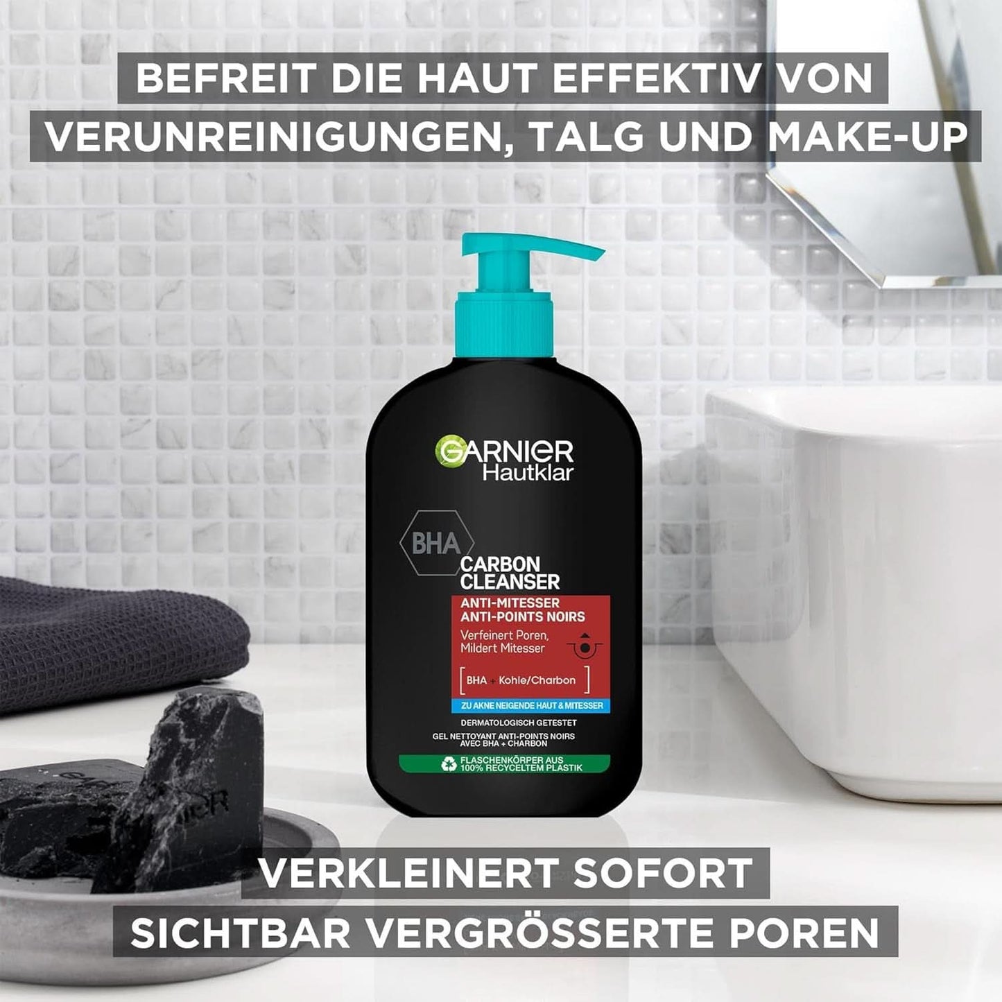Garnier Charcoal Cleanser Čisticí gel na obličej proti černým tečkám a pupínkům 250 ml Sprcha & Bath Naty Shop