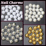 GZMAYUEN 920Pcs Zlatá Stříbrná Perlen s plochým zády pro nehty, Halbrunde Weiße Beige Perlen na nehty, Kleine Halbrunde Perlen s plochým zadním dílem Für DIY Nail Art Decor