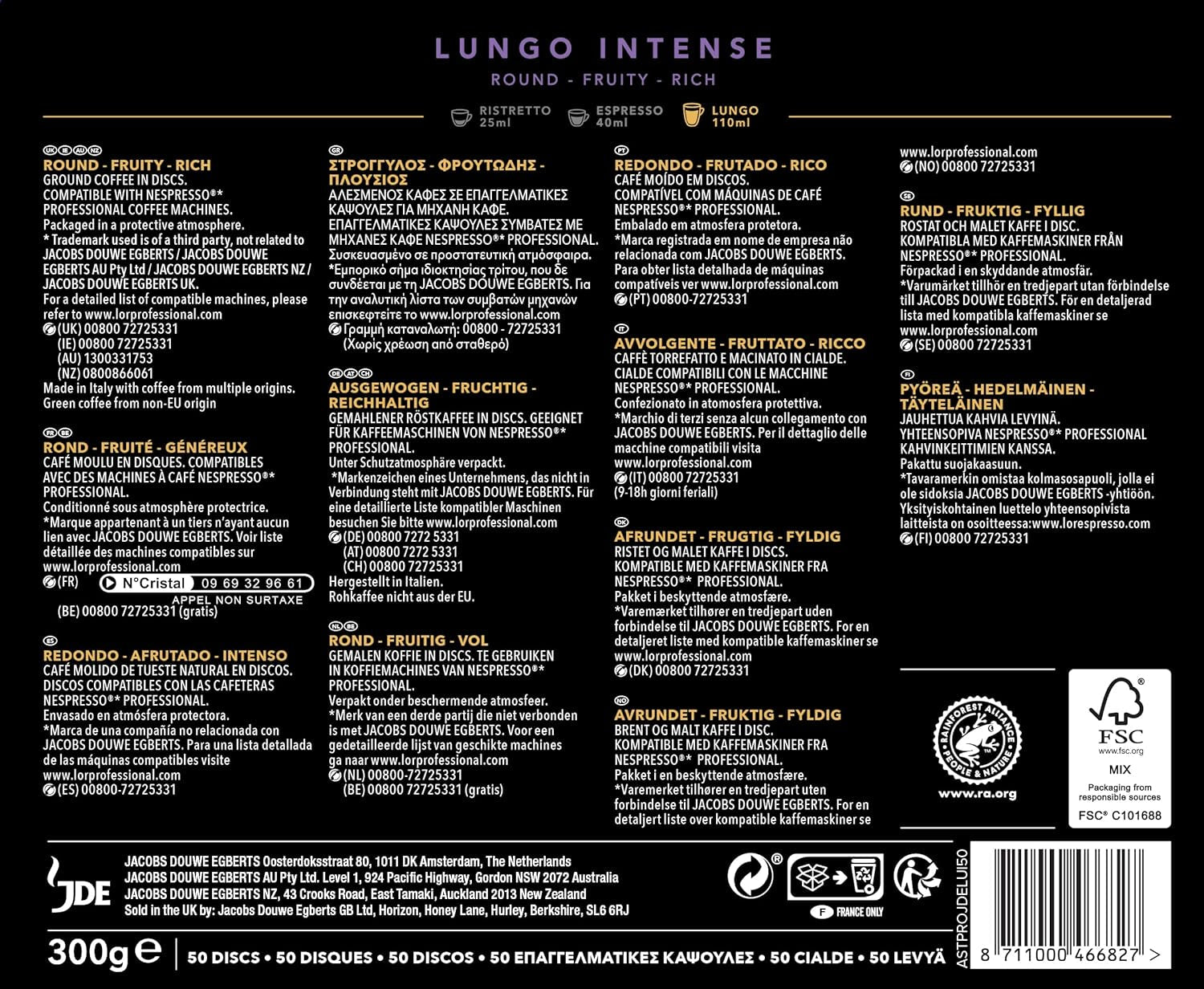 L'OR Suprême Lungo Intense 5, mírný, Intensität 5/10, Nespresso* Pro kompatibilní Kaffeekapseln, 50 Kapseln