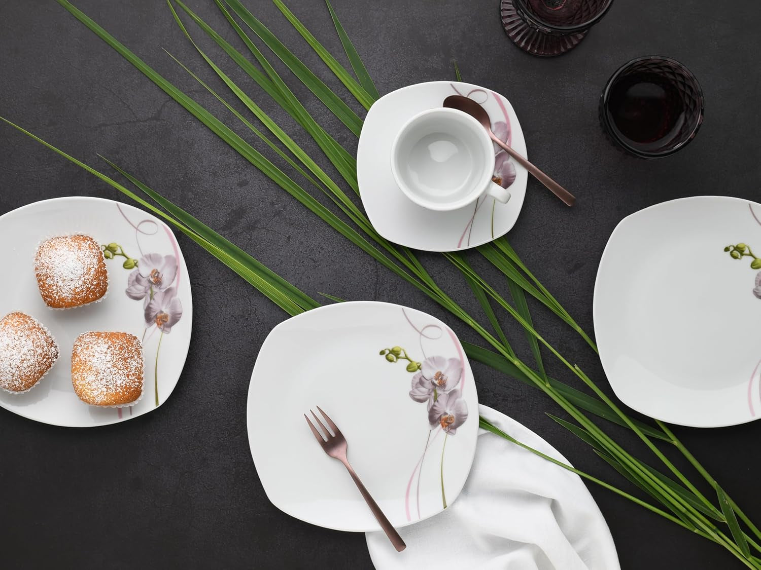 CreaTable, 24024, Square Orchid Series, 18dílná sada nádobí pro 6, Porcelánový kávový servis, Vhodné do myčky a mikrovlnné trouby, Kvalitní výroba