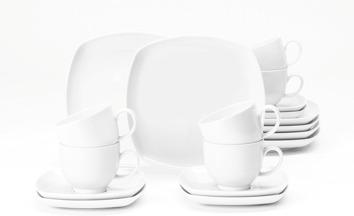 Seltmann Weiden 4052212122489 Kaffeeservice 18dílný eckig Lido weiß, Porzellan, 220 mililitrů, Bunt