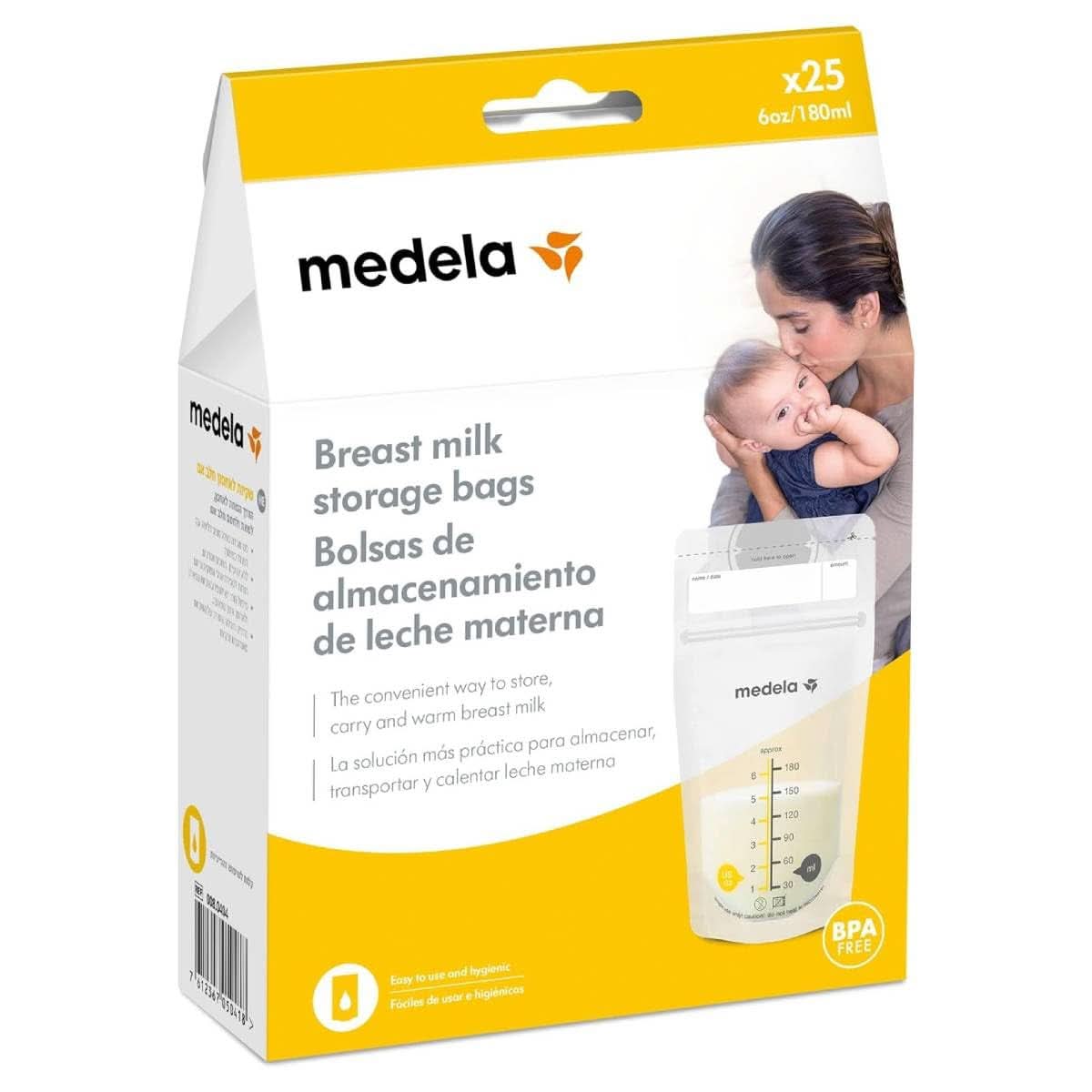 Medela sáčky pro skladování mateřského mléka 25 ks, cca. 200 ml, bílá (španělská verze) Příslušenství Jídlo a kojení Baby Naty Shop 25 sáčků
