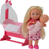Simba 105736242 - Evi Love Doll Cradle 2 Různé Evi jako chůva s kolébkou a dětskou módní panenkou 12 cm pro 3 roky a více