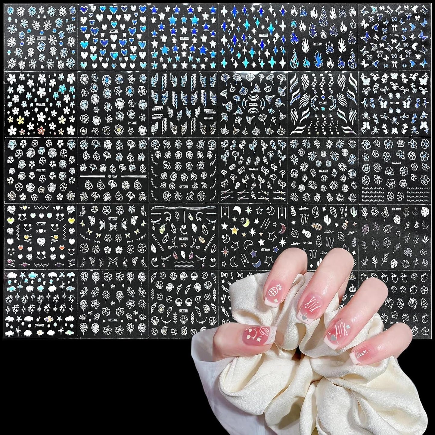 3D Nálepka na nehty Aurora 30 Blatt Gold Nálepka na nehty Selbstklebend Nagelaufkleber Holografisches Stern Herz Dekoration Nageldesign Zubehör