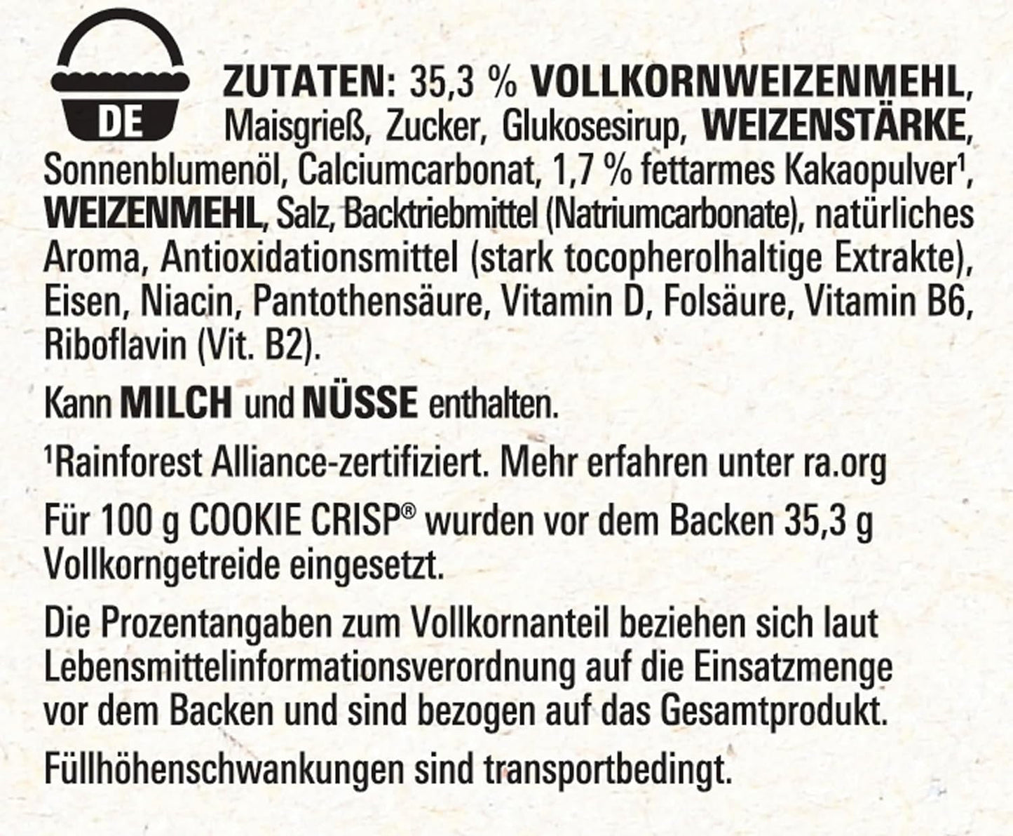 Nestlé Cookie Crisp (+20 %), celozrnné snídaňové sušenkové cereálie pro děti, balení 1 ks (1x450g)