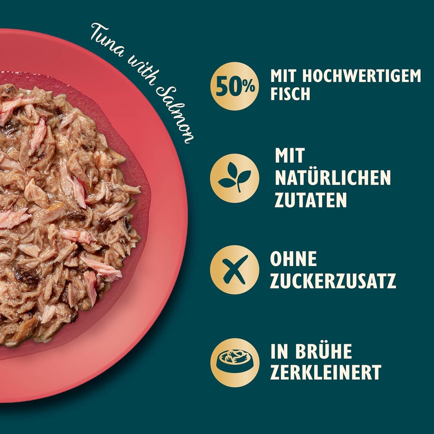 Mleté filety ve vývaru s tuňákem a lososem, připravené z přírodních surovin, Lily's Kitchen, mokré krmivo pro dospělé kočky, krabička 70g