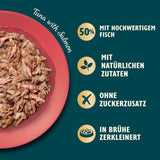 Mleté filety ve vývaru s tuňákem a lososem, připravené z přírodních surovin, Lily's Kitchen, mokré krmivo pro dospělé kočky, krabička 70g