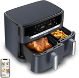 Horkovzdušná fritéza Tefal Dual Easy Fry se dvěma komorami, objem 5,2/3,1 litru, dvě nezávislé zásuvky, 7 programů Domácí spotřebiče Naty Shop šedá / antracitová
