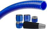 Sada zahradní hadice TATAY Blue Line 10 metrů Ø5/8" 15mm, 3 vrstvy, made in Spain, odolnost 28 bar a +60°/-20°, opletená, bez kadmia a olova, bez BPA, anti-UV. Modrá barva.