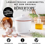 Römertopf Fresh Pot MINI 0,6 litru - Keramický hrnec na česnek - Prodyšná hlína udrží zeleninu déle čerstvou - Ideální cirkulace vzduchu - Bílé úložné boxy na potraviny Naty Shop