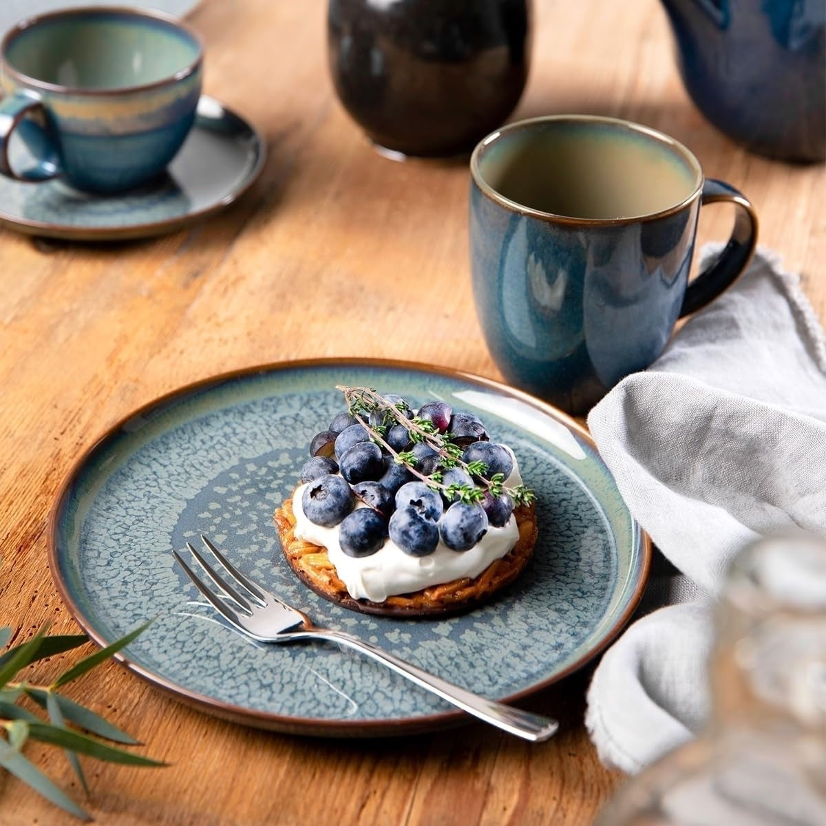 Villeroy & Boch Crafted Denim snídaňová sada, 6 kusů, pro 2 osoby, modrá