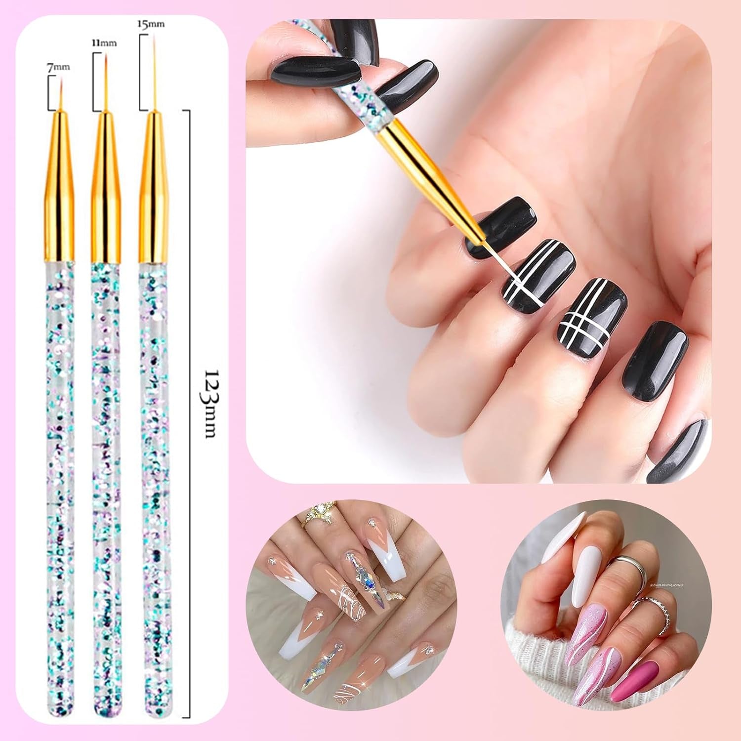 31 Stück Professionelle Nagel Pinsel Set, Nagelpinsel s dvojitým zakončením, Pinsel Für Gelnägel, Akrylové pero na zdobení nehtů, Nail Art Dotting Tools, Nail Brush Für DIY Nagelkunst Salon Design