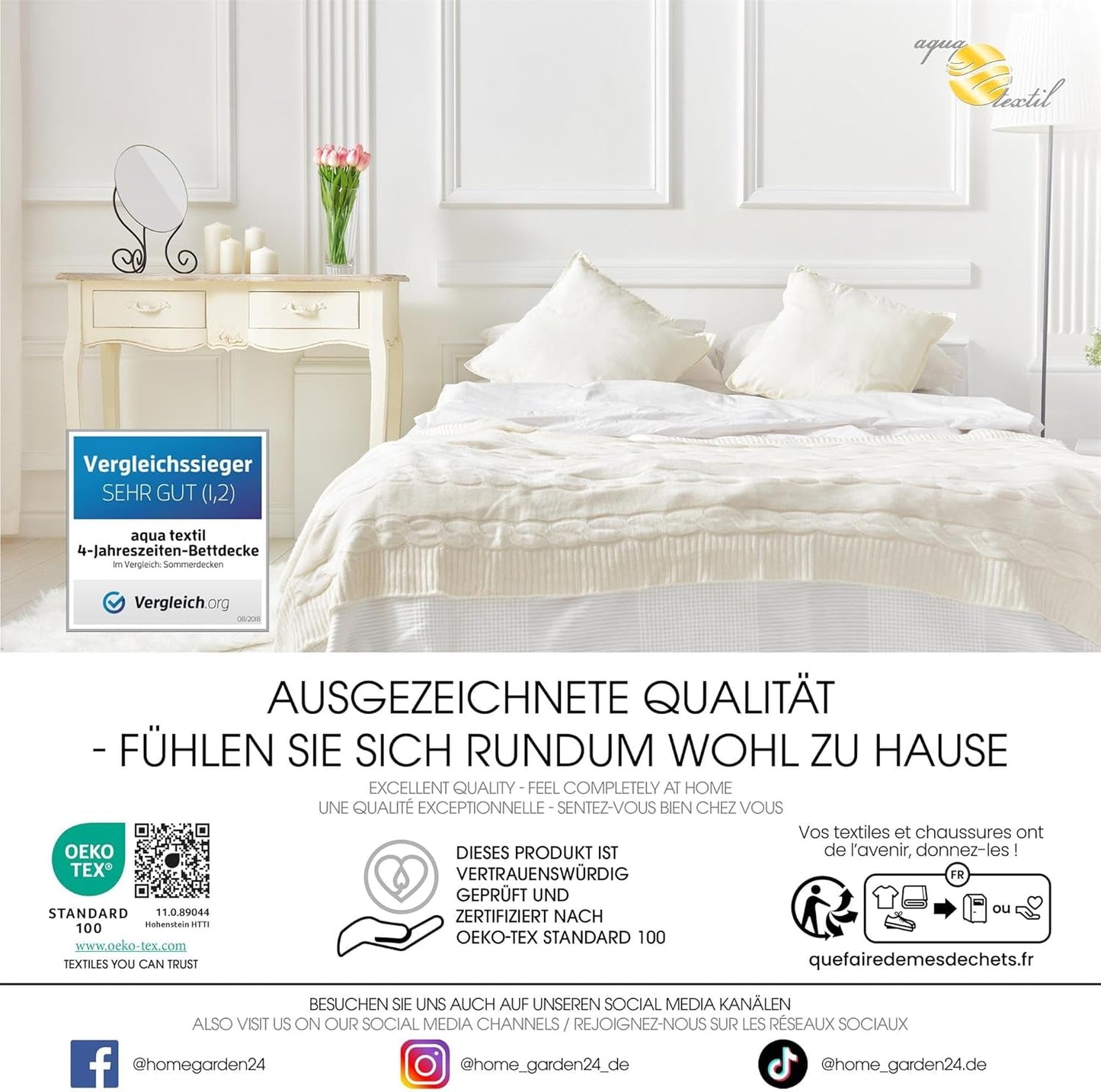 Aqua-Textil 4-sezónní přikrývka 135X200Cm Přikrývky spojené dohromady Zimní 800G Léto 600G Klimatizace Oeko-Tex Přikrývky a přikrývky Naty Shop