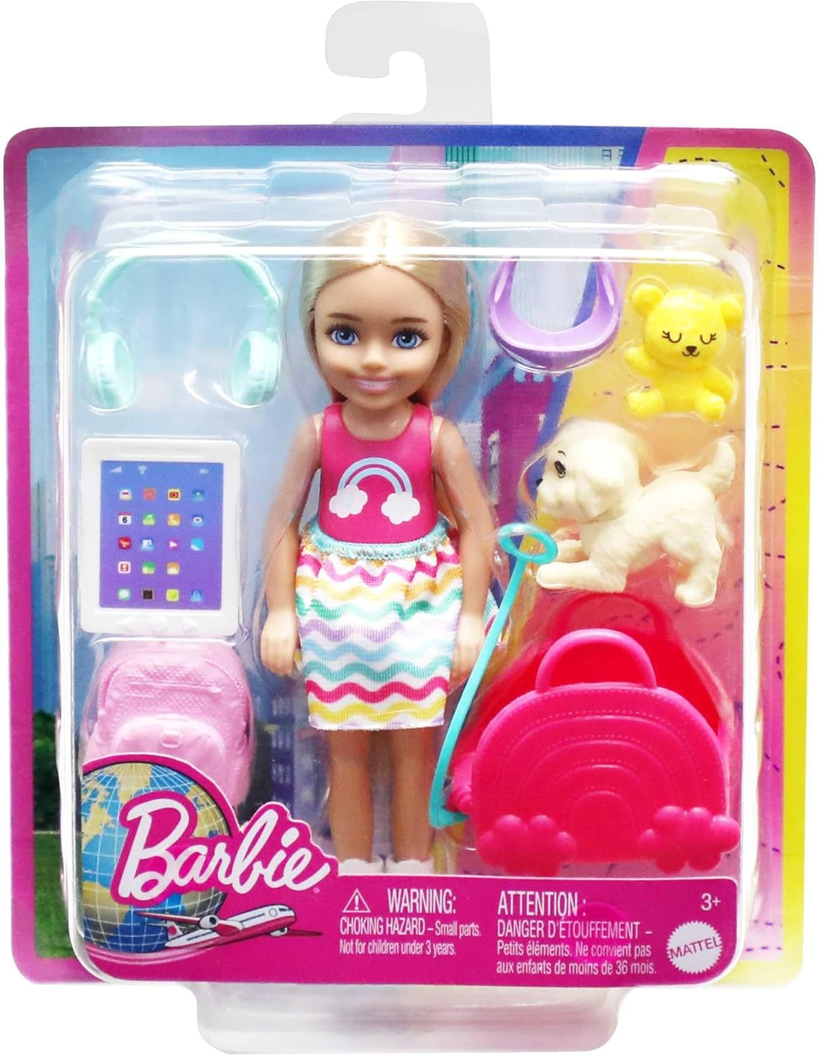 Barbie Toy Panenka Chelsea a doplňky Pes Cestovní sada 6 kusů včetně stojanu HJY17 Naty Shop Dolls