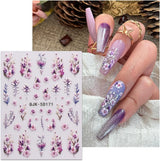 JMEOWIO 3D Nálepka na nehty Blumen Nálepka na nehty Selbstklebend Nagelaufkleber 5D Stereoskopické jarní letní dekorace Nageldesign Zubehör 4 Blatt