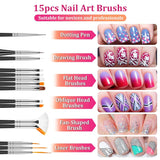 Nail Art Pinsel Und Dekorationen Set,Nail Art Dekoration Zubehör Set,15 ks Pinsel,5 Blätter Nagelsticker,5 ks tečkované pero,Strasssteine ​​​​Nägel,Ultra Dünn Nagel Paillettes Für Nagelkunst Maniküre