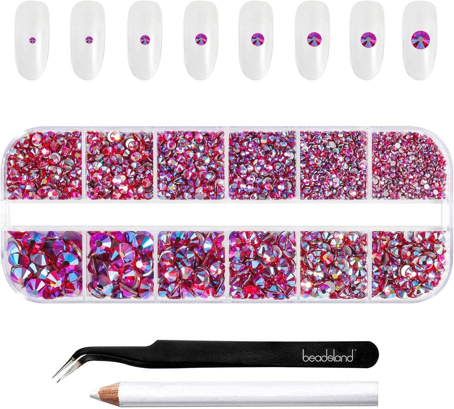 Beadsland 2500 ks Glas Nailart Strasssteine ​​​​Kristall Flatback Edelsteine ​​Runde, ​​Für Handwerk Gemischt 8 Größen SS4 ~ SS30 Mit Picking Pinzette Und Stift (Kristall Weiss)