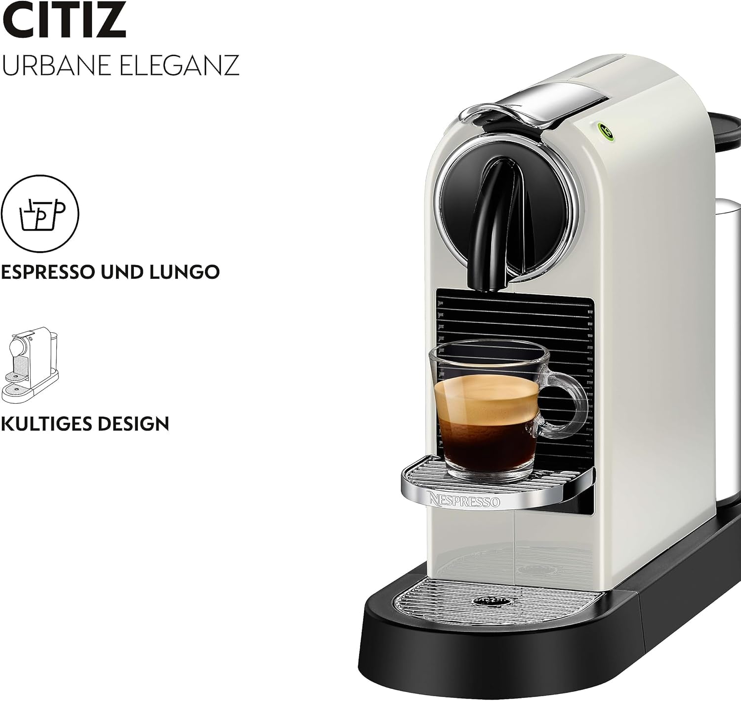 Nespresso EN167.W Citiz kávovar na kapsle, vysokotlaká pumpa a ideální regulace teploty, bez Aeroccino (napěňovač mléka), funkce úspory energie, 1260 W, krémově bílá, 37,4 x 11,9 x 25,5 cm