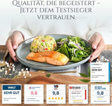 Steingut Geschirrset 6 Personen Rustic 24 tlg. TESTSIEGER, Hochwertiges Landhaussttil Steingut Geschirr Set, Schüssel- und Teller Set, Tafelservice 6 Personen, Geschirrsets Pure Living in Rauchblau