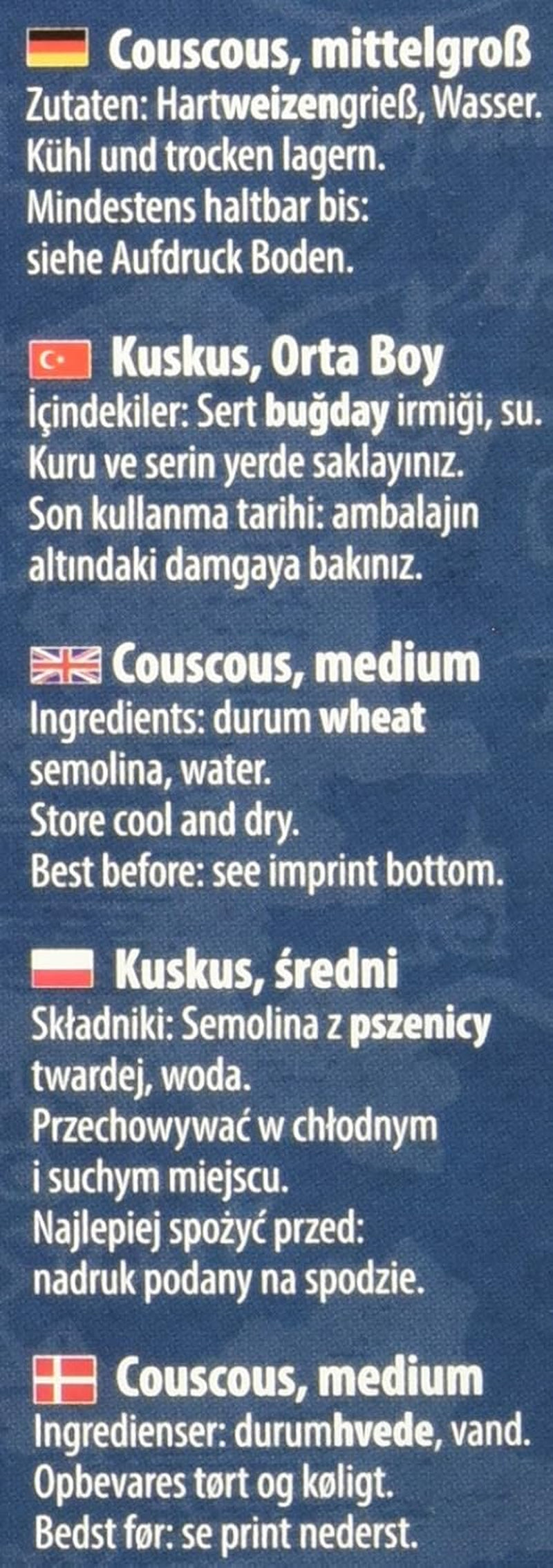 Kuskus – Lehký a nadýchaný kuskus s lehkou oříškovou příchutí – Typická severoafrická specialita – 1 x 500g