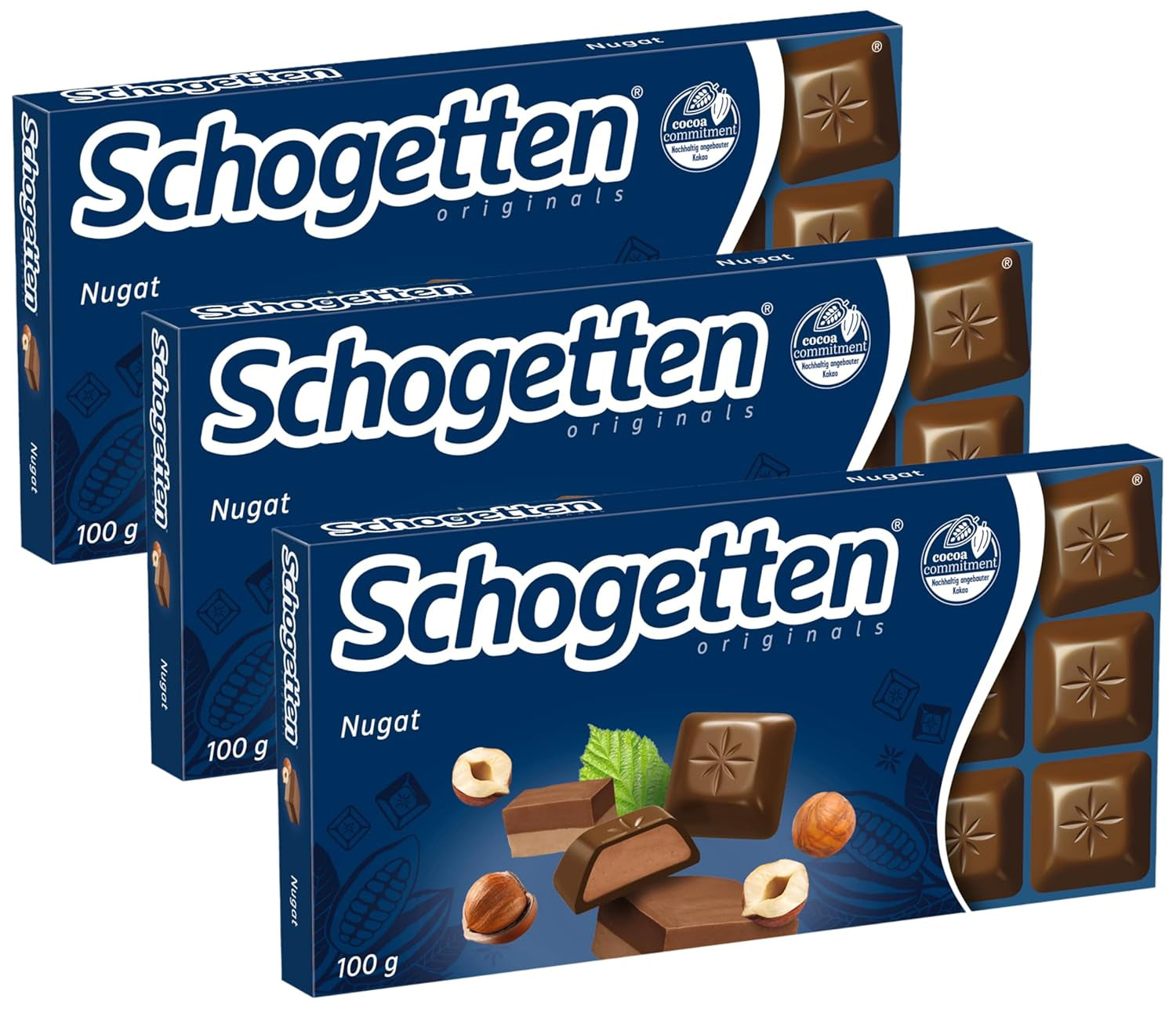 Čokoládová tyčinka Schogetten Nugát 100g, jednotlivě porcovaná. Potěšení. Kousek po kousku.