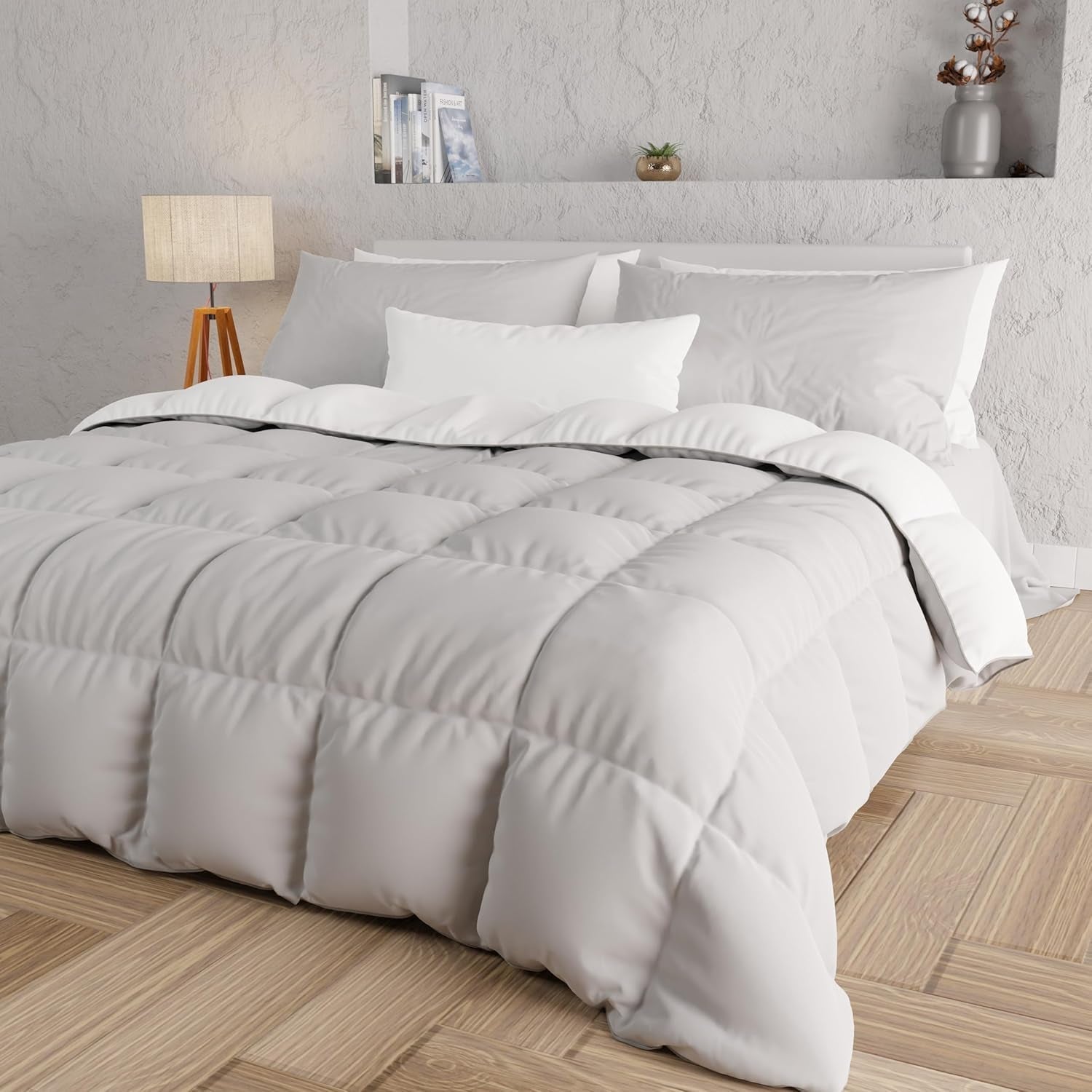 PETTI Artigiani Italiani - Dvojlůžková zimní deka, maxi, jednobarevná, oboustranná, bílá, šedá, 100% Made in Italy Peřiny a přikrývky Naty Shop