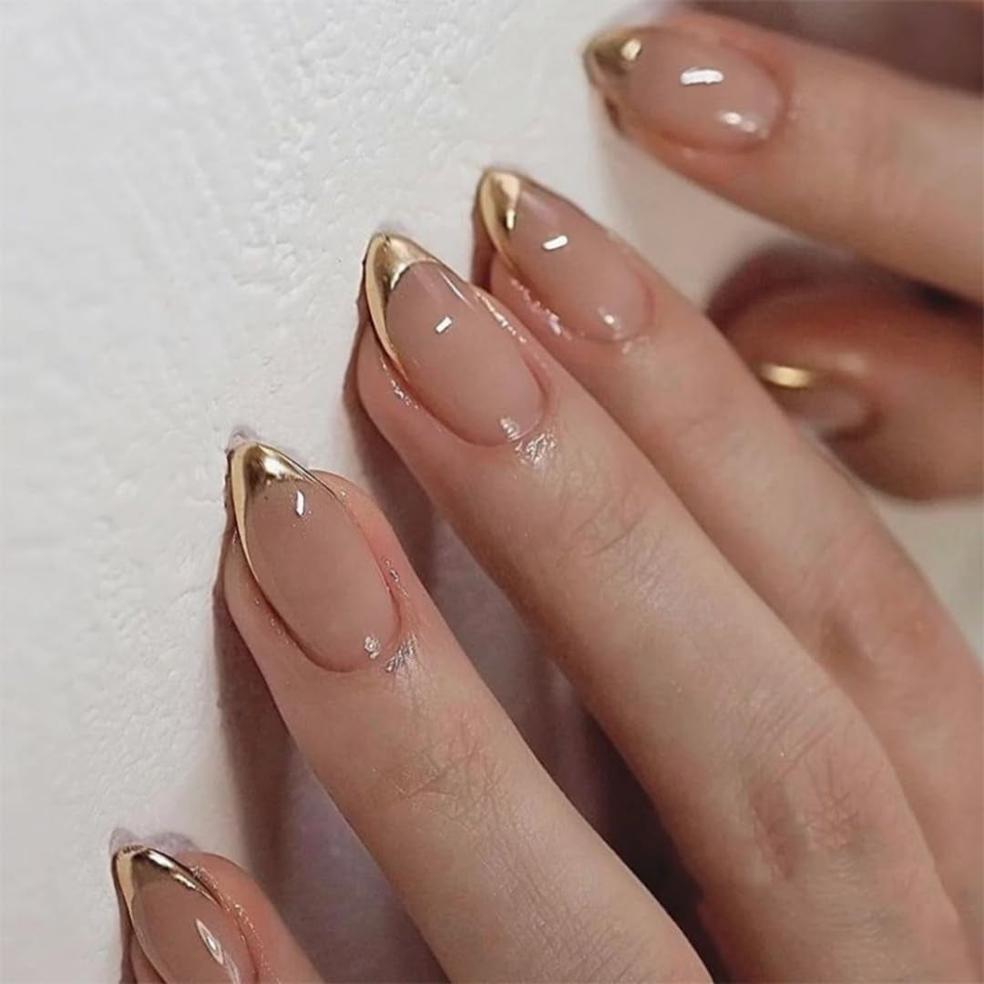 Dlouhé francouzské tipy Zlaté třpytivé lepidlo na dlouhé čtvercové nehty Glitter French Tip Sada umělých nehtů čtvercové umělé nehty pro ženy 24ks