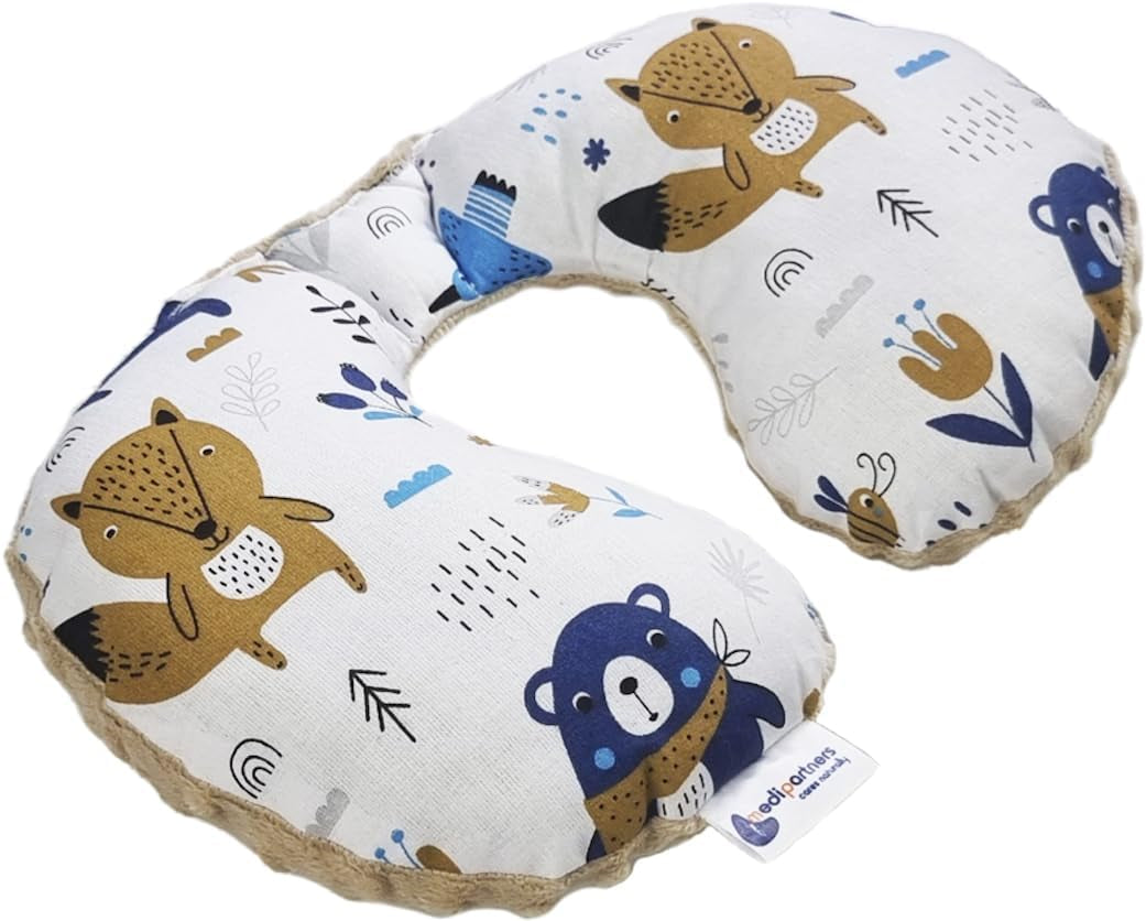 Medi Partners Baby Neck Polštář Neck Support 100% bavlna / Minky Baby Neck Polštář do autokočárku Cestování Cestování Spánek Polštář Snooze Roll (REH s šedou Minky) Krční ortopedické polštářky Naty Shop Animals Boho s béžovou Minky