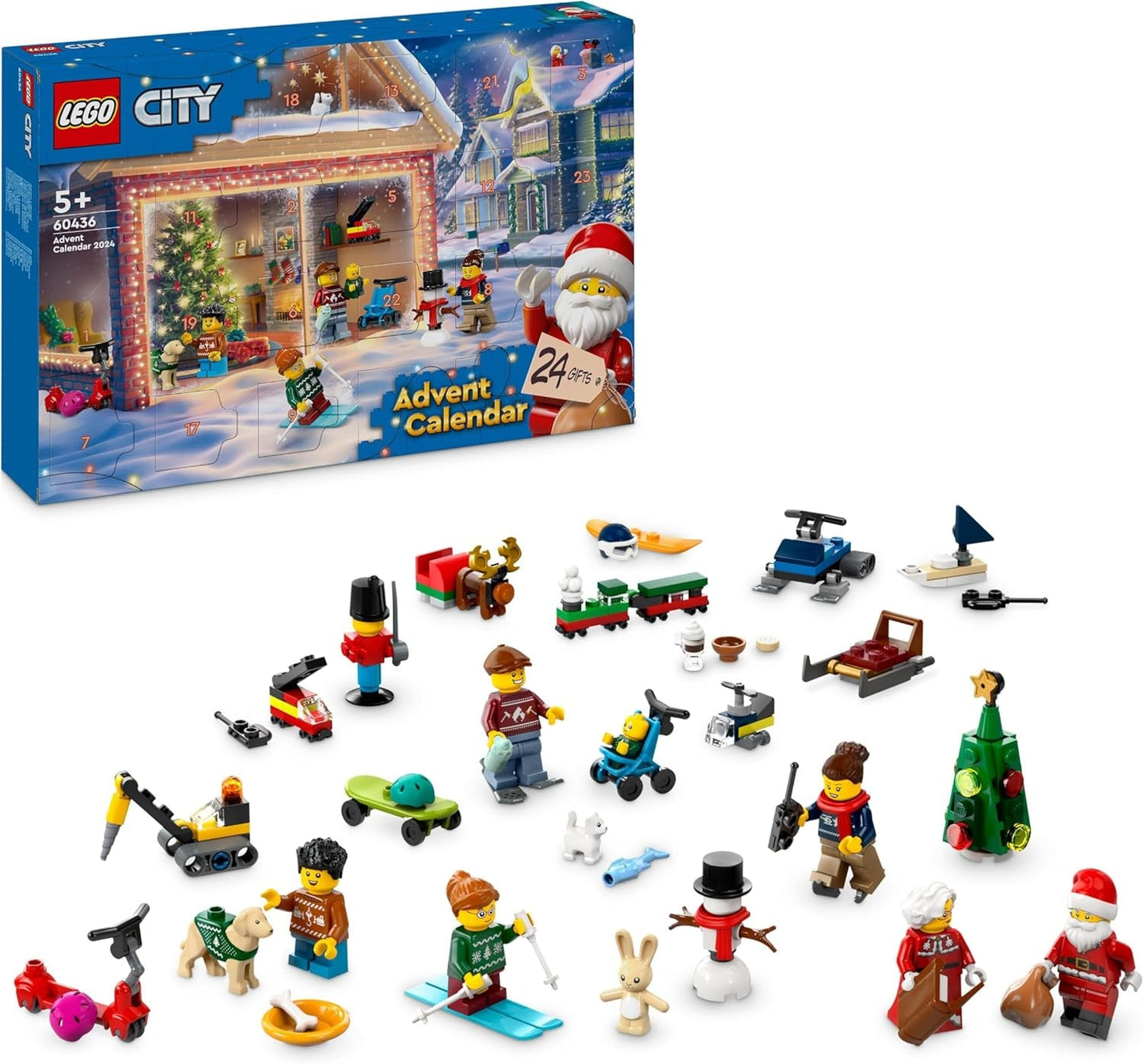 LEGO City Adventní kalendář 2024, adventní dárek pro děti od 5 let, 24 překvapení, minifigurky ve vánočním overalu, Santa Claus a paní Santa Clausová, vánoční dárek 60436 Stavebnice Besuche den LEGO-Store Single
