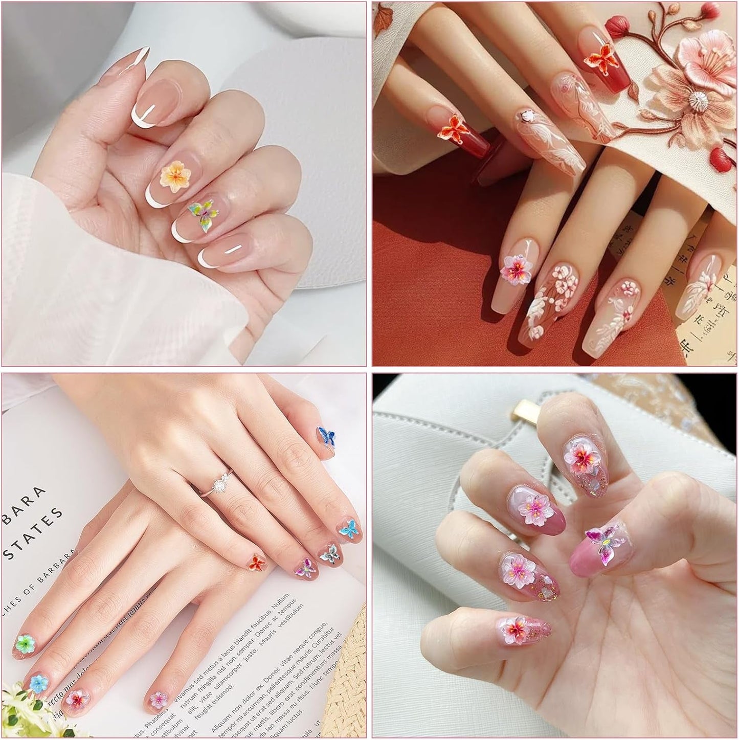 YICH Přívěsky na nehty Nägel Přívěsky 50 ks 3D květiny + 50 ks 3D šišky, letní Nägel Deko Set Šmetterling/květiny Nail Art Nailart