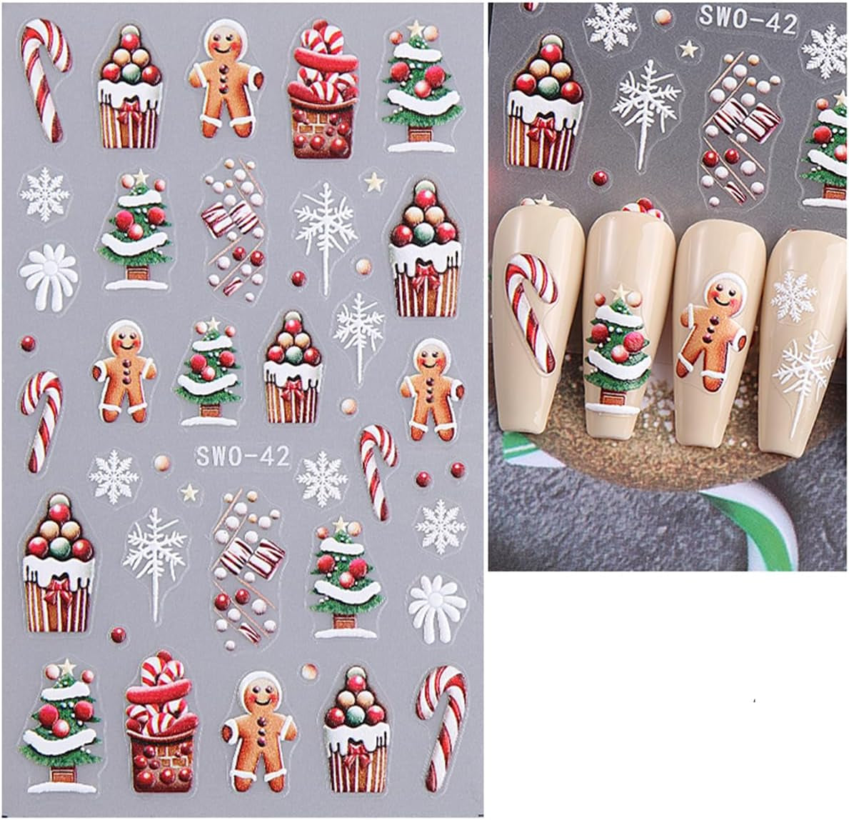 JMEOWIO Nagelsticker Weihnachten 6 Blatt Nail Art Sticker Selbtklebend Nagelaufkleber Schneeflocke Winter Urlaub Süß Dekoration Nageldesign Zubehör