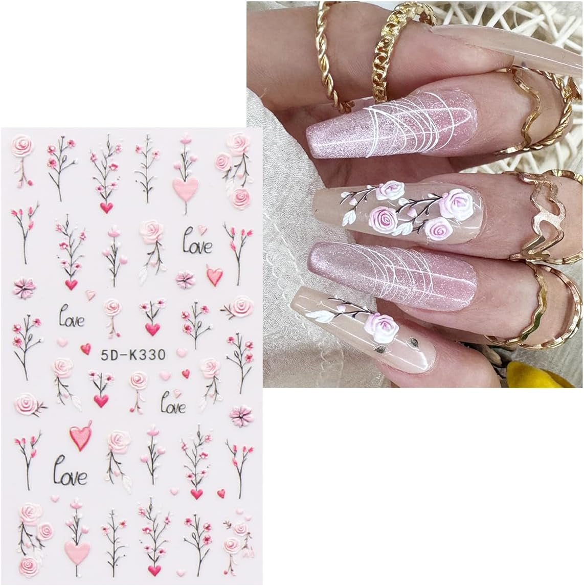 JMEOWIO 3D Nálepka na nehty Blumen Nálepka na nehty Selbstklebend Nagelaufkleber 5D Stereoskopické jarní letní dekorace Nageldesign Zubehör 4 Blatt